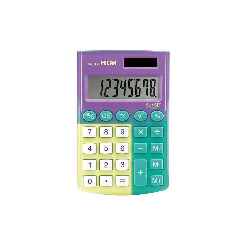 Calculadora de bolso Milan Pocket Sunset com visor de 8 dígitos,3 teclas de memória e raiz quadrada,teclas sensíveis ao toque.