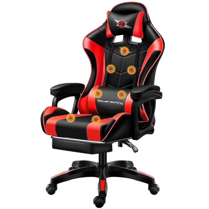 CADEIRA GAMING POWERGAMING MASSAGEM 7 pontos VERMELHO / PRETO Apoio para os pés