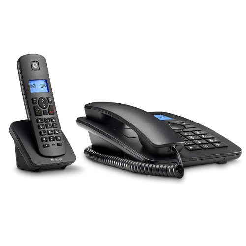 COMBO TELEFONE FIXO+ TELEFONE S/FIOS MOTOROLA C4201 PRETO