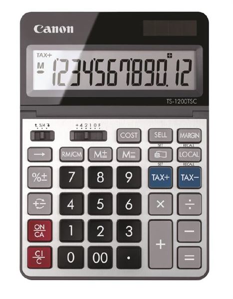 Calculadora de secretária Canon TS-1200TSC com visor LCD ajustável de 12 dígitos Preto/Prateado