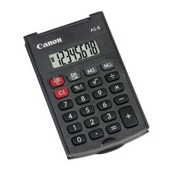 Calculadora de bolso Canon AS-8 com visor LCD de 8 dígitos - Com capa rígida dobrável - Alimentada por bateria - Cinzento-escuro