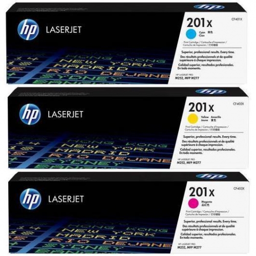 Toners originais HP CF401X/CF402X/CF403X,pacote de 3 unidades - 201X