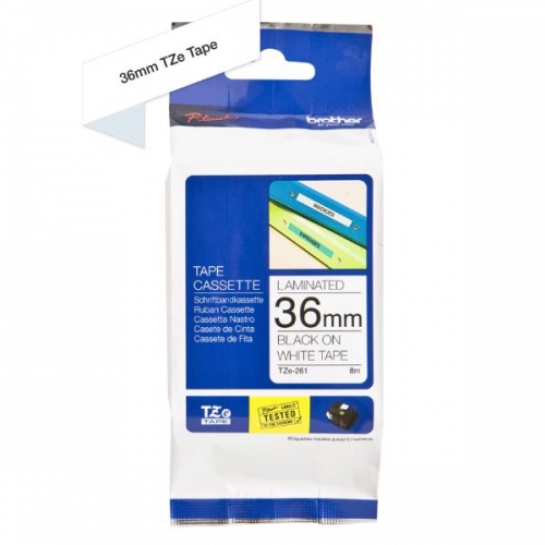 Fita BROTHER Laminada c | texto Preto e fundo Branco 36mm x 8m