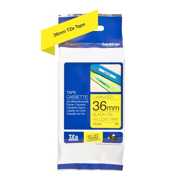 Fita BROTHER Laminada c | texto Preto e fundo Amarelo 36mm x 8m