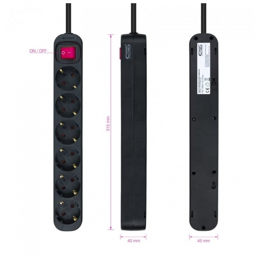REGLETA 6 TOMAS 1.4M NANOCABOCOMINTERRUPTOR Preto