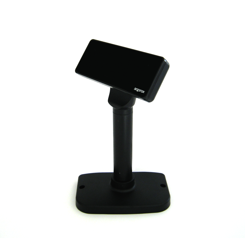 Visor de cliente VFD para POS - Alfanumérico fluorescente - 20 caracteres e 2 linhas - 3 alturas e rotação de 355º - Preto