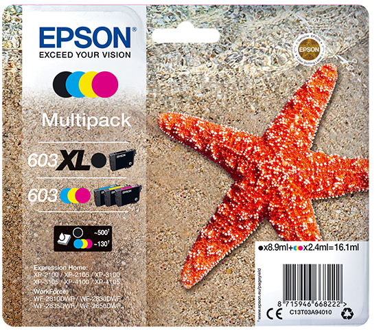 Tinteiro EPSON 603 Multipack 4 Cores XL - XP-2100 | 2105 | 3100 | 3105 | 4100 | 4105,WF-28xx