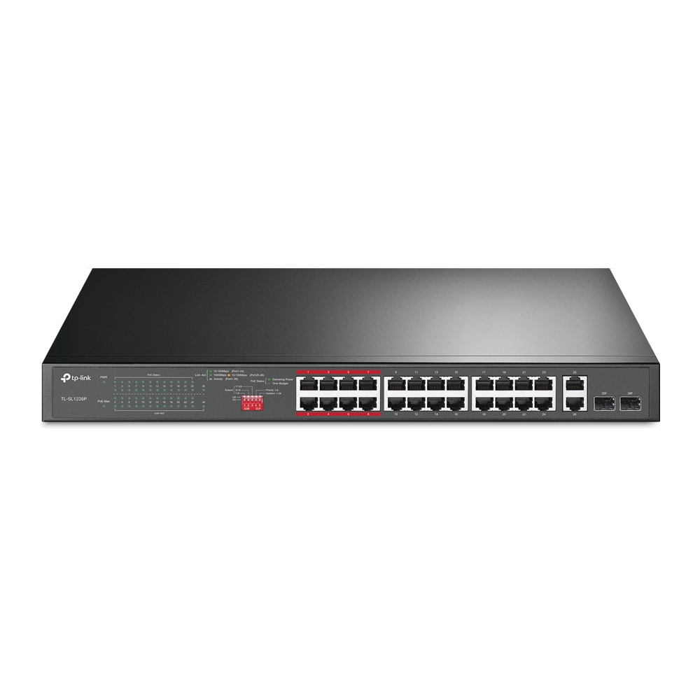 TP-LINK 26-PORT 10 | 100MBPS + 2-PORT GIGABIT UNMANAGED POE SWITCH