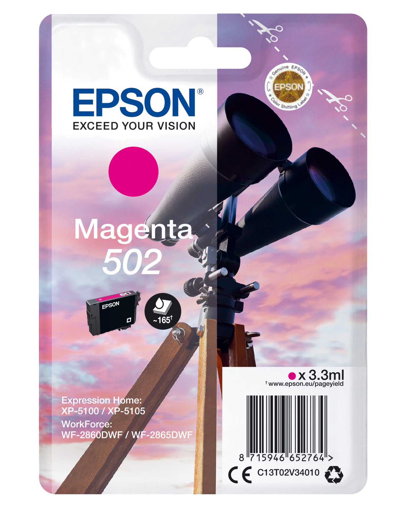EPSON TINTEIRO MAGENTA 502 XP5100 | 105 WF-2860DWF | 865DWF C | ALARME