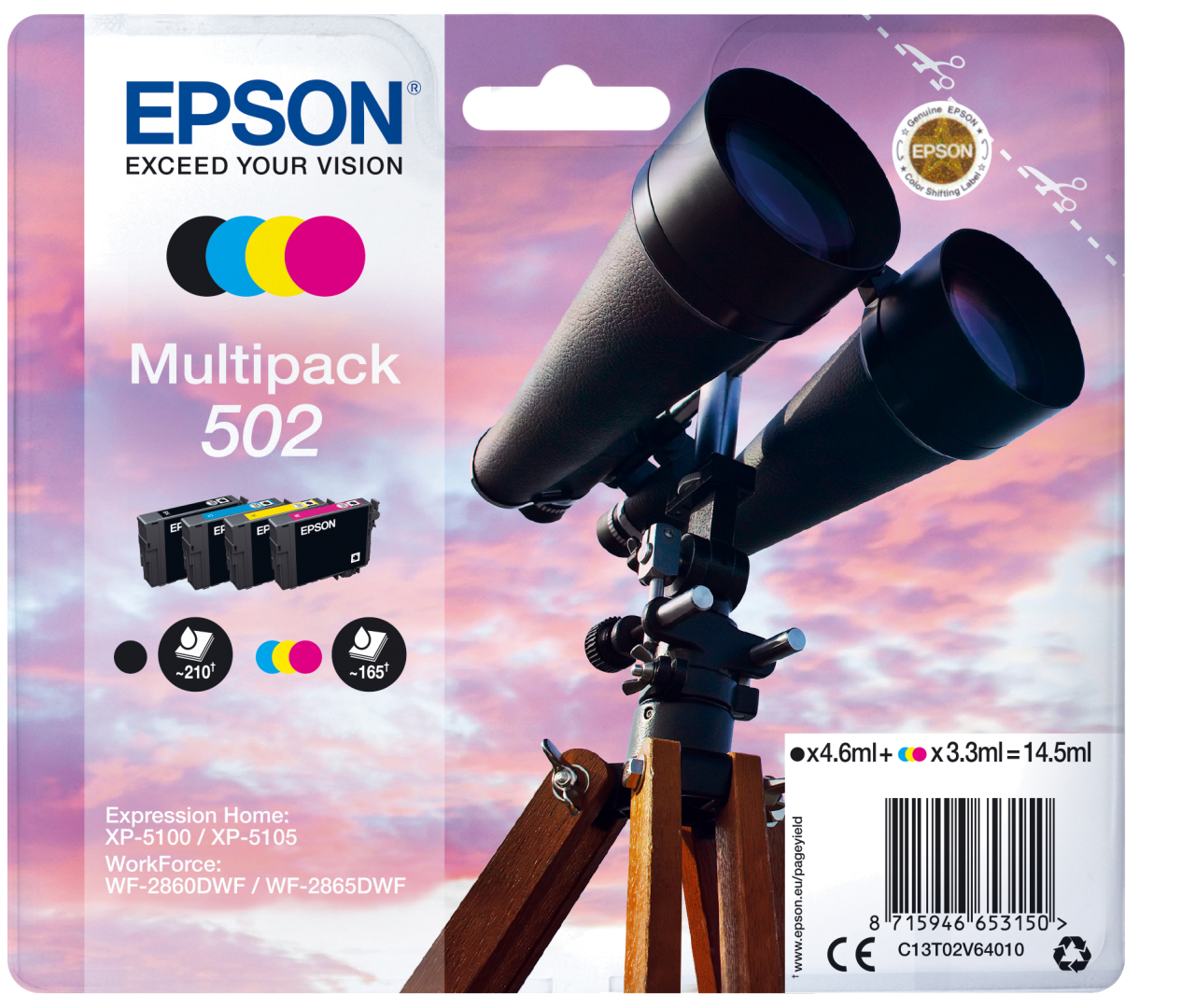 Tinteiro EPSON 502 Multipack 4 Cores - XP-5100 | 5,WF-2860 | 5