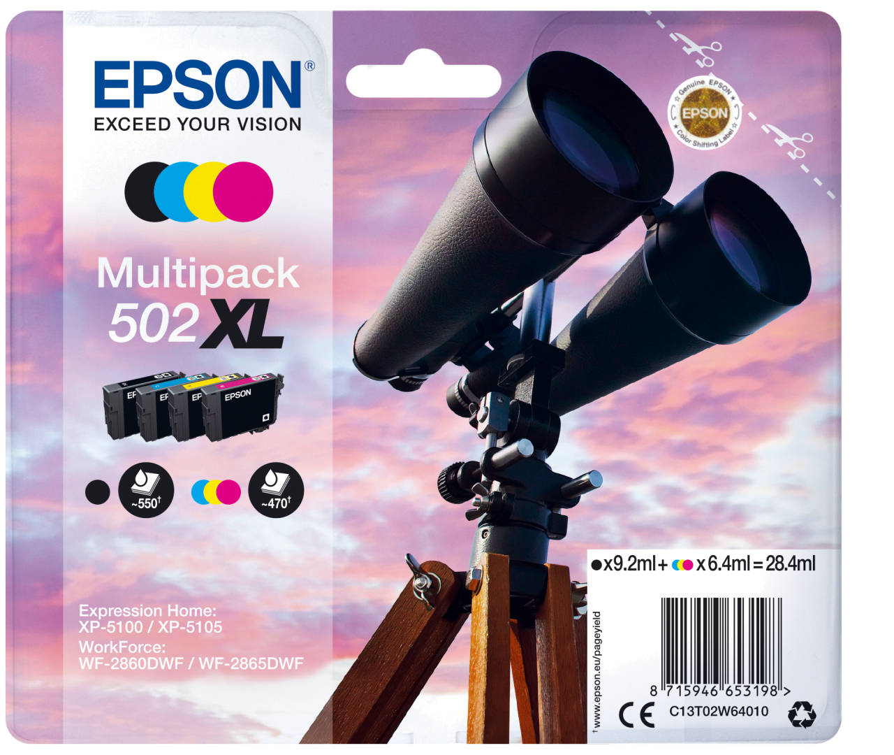 EPSON TINTEIRO PACK 4 CORES 502XL XP5100 XP5105 WF-2860DWF WF-2865DWF