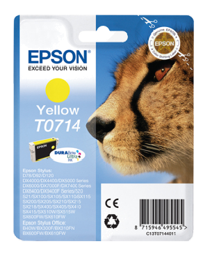 Tinteiro EPSON T0714 Amarelo - B40 | 110,BX3xx | 600,D120,DX74xx | 84xx | 9400,SX2xx | 4xx5 | 5xx | 6xx