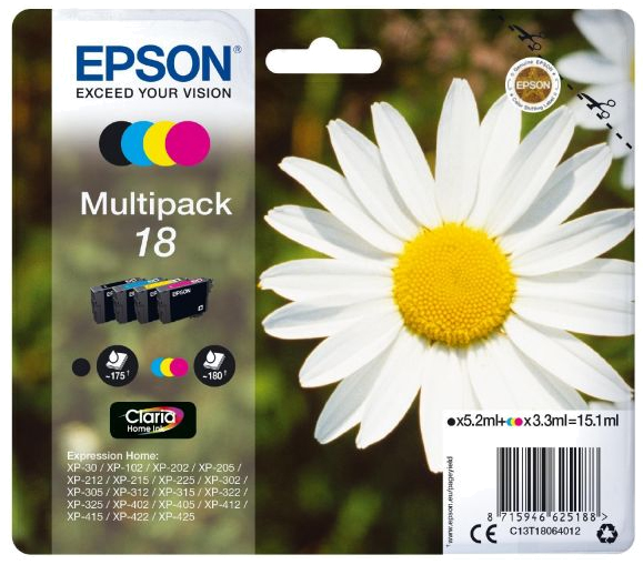 Tinteiro EPSON 18 Multipack 4 Cores - XP-30 | x02 | x05 | x12 | x15 | x22 | x25
