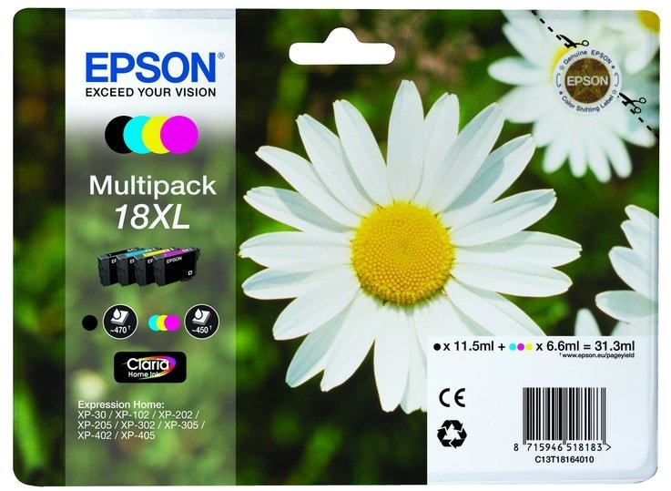 EPSON TINTEIRO PACK 4 CORES 18XL XP102 | XP205 | XP305 | XP405 C | ALARME