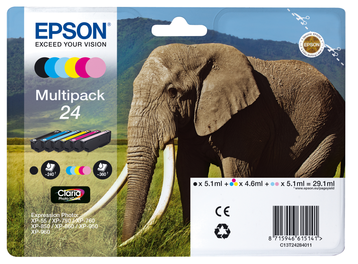 Tinteiro EPSON 24 Multipack 6 Cores Alarme RF - XP-750 | 760 | 860 | 850 | 950 | 960 | 970