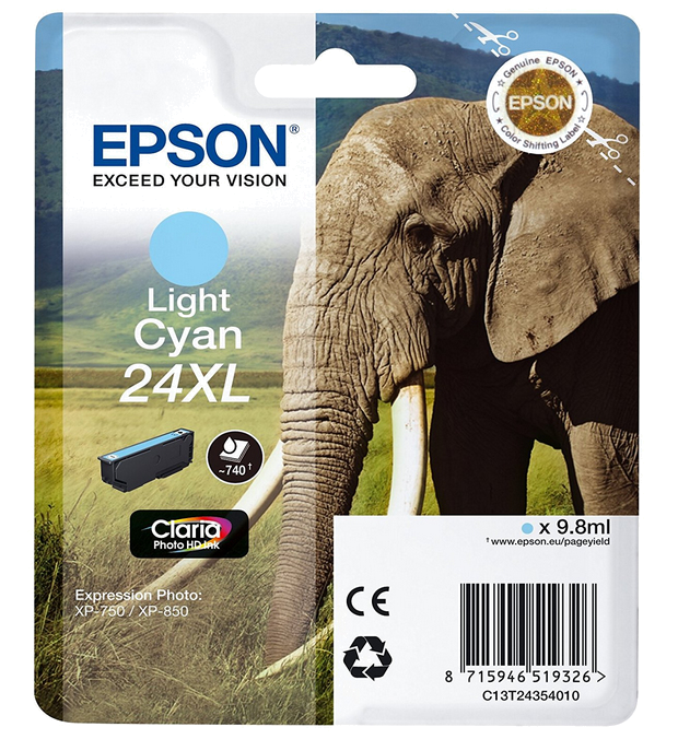 Tinteiro EPSON 24 Ciano Claro XL - Expression Photo XP-55 | 750 | 760 | 850 | 860 | 950 | 960