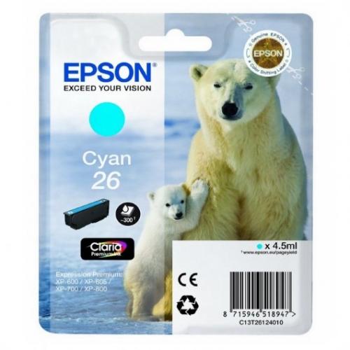 Tinteiro EPSON 26 Ciano - Expression Premium XP-5xx | 6xx | 7xx | 8xx