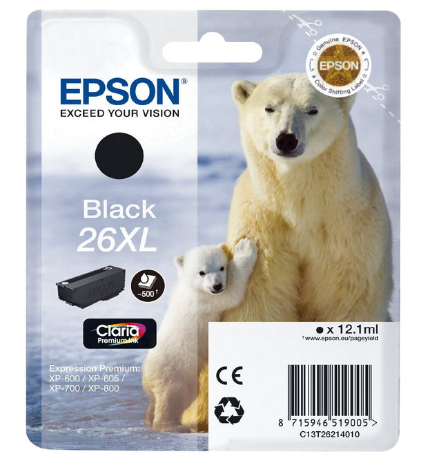 Tinteiro EPSON 26 Preto XL - Expression Premium XP-5xx | 6xx | 7xx | 8xx