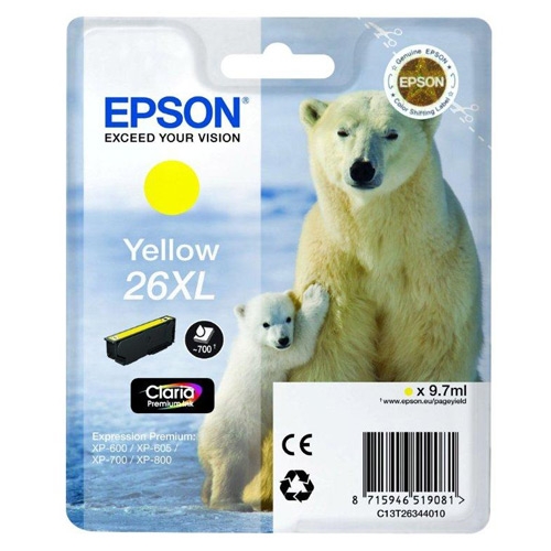 Tinteiro EPSON 26 Amarelo XL - Expression Premium XP-5xx | 6xx | 7xx | 8xx
