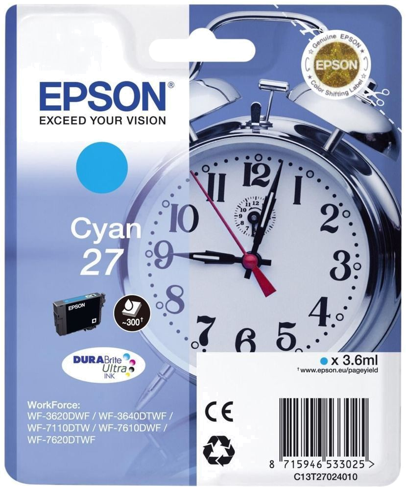 Tinteiro EPSON 27 Ciano - WF36xx | 7110 | 7210 | 76xx | 77xx