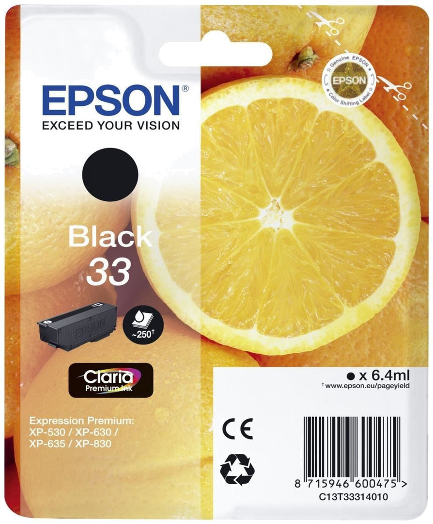 EPSON TINTEIRO PRETO 33 CLARIA PREMIUM XP-530 | 630 | 635 | 830
