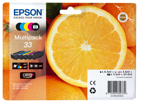 Tinteiro EPSON 33 Multipack 5 Cores - Expression Home XP-530 | 630 | 635 | 830 | 900 | 7100