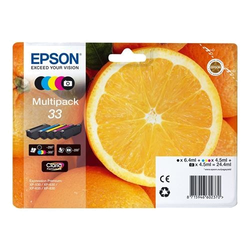 EPSON TINTEIRO PACK 5 CORES 33 CLARIA PREMIUM XP-530 | 630 | 635 | 830