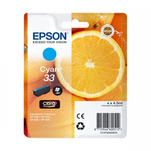 Tinteiro EPSON 33 Ciano - Expression Home XP-530 | 630 | 635 | 830 | 900 | 7100