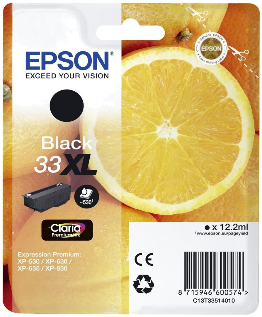 Tinteiro EPSON 33 Preto XL - Expression Home XP-530 | 630 | 635 | 830 | 900 | 7100