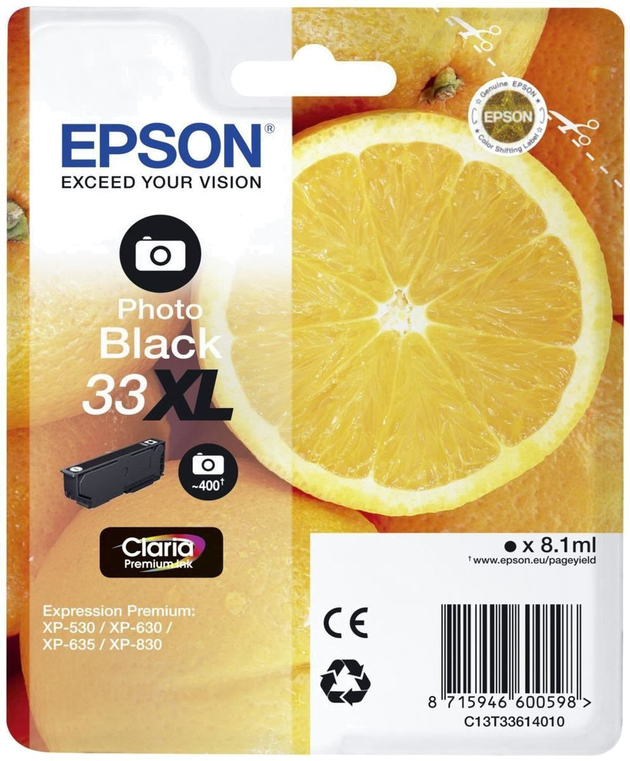 Tinteiro EPSON 33 Preto Foto XL - Expression Home XP-530 | 630 | 635 | 830 | 900 | 7100