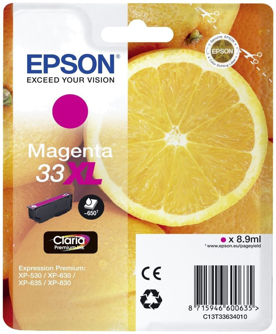 Tinteiro EPSON 33 Magenta XL - Expression Home XP-530 | 630 | 635 | 830 | 900 | 7100