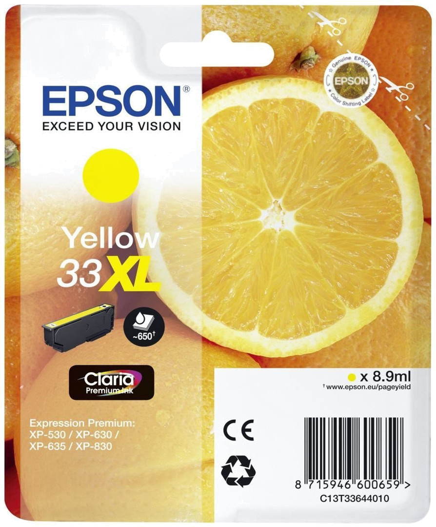 Tinteiro EPSON 33 Amarelo XL - Expression Home XP-530 | 630 | 635 | 830 | 900 | 7100
