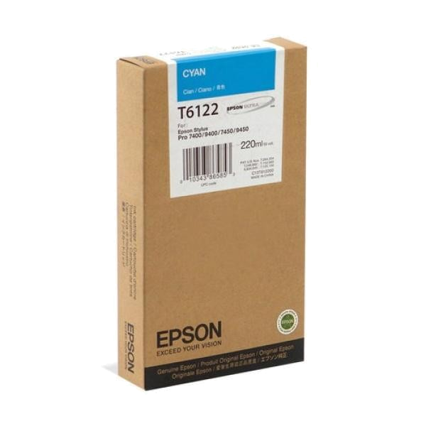 Tinteiro EPSON T6122 Ciano 220ml - Stylus Pro 7400 | 7450 | 9400 | 9450
