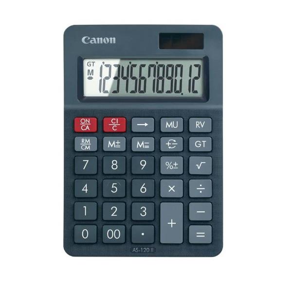 Calculadora de secretária Canon AS-120 II com visor LCD de 12 dígitos Preta