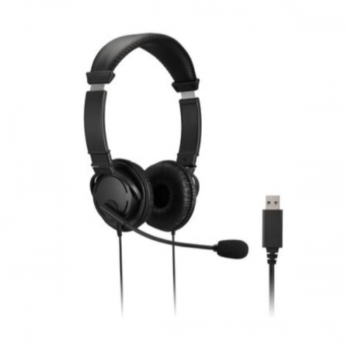 Auscultador USB Kensington com microfone - Fita ajustável - Almofadas acolchoadas - Comandos online - Cabo de 1,80 m - Preto