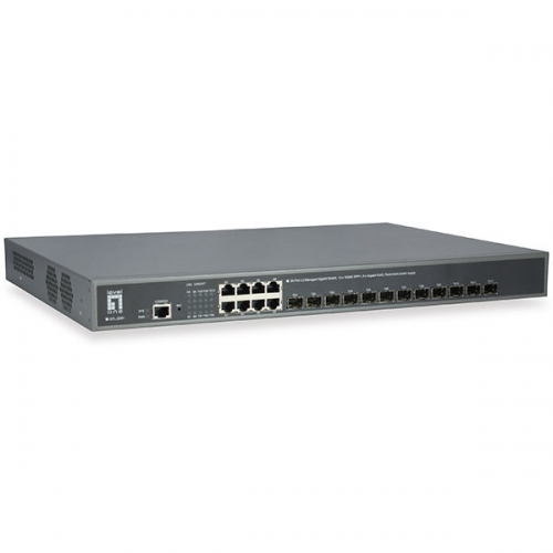 LEVELONE SWITCH 20-PORT L3 MANAGED GIGABIT 12X10GBE SFP+,8XG RJ45,2XPOWER SUPL