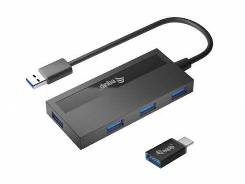EQUIP LIFE HUB USB 3.0 4 PORTS C/ ADAPTADOR USB-C BLACK