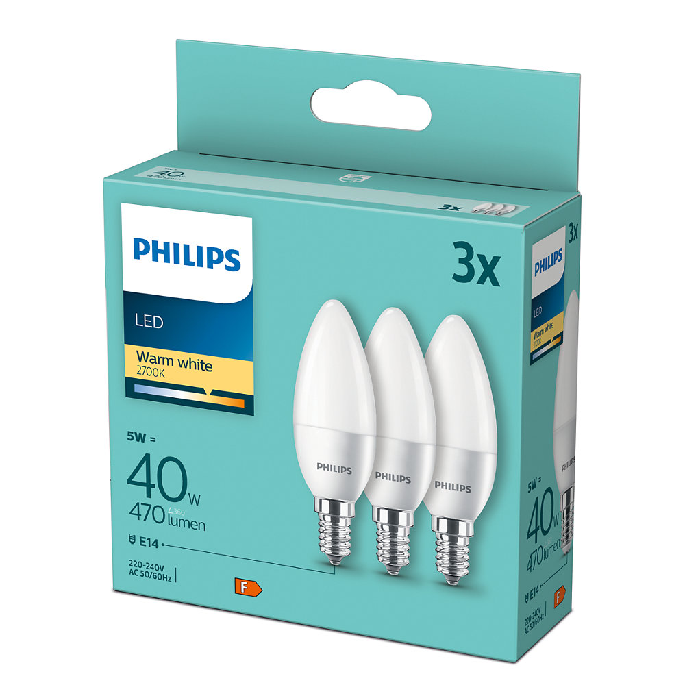 LAMPADA PHLIPS LED 40W B35 E14 WARM WHITE - PACK 3