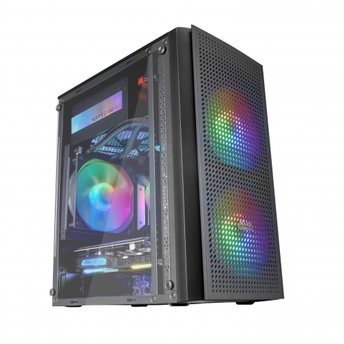 MARS GAMING MC300 MICRO-ATX CASE,3X 120MM FRGB FAN,WINDOW,FRONT MESH,BLACK