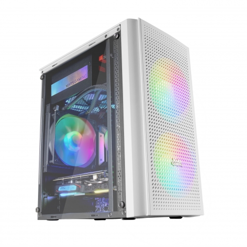 MARS GAMING MC300 MICRO-ATX CASE,3X 120MM FRGB FAN,WINDOW,FRONT MESH,WHITE