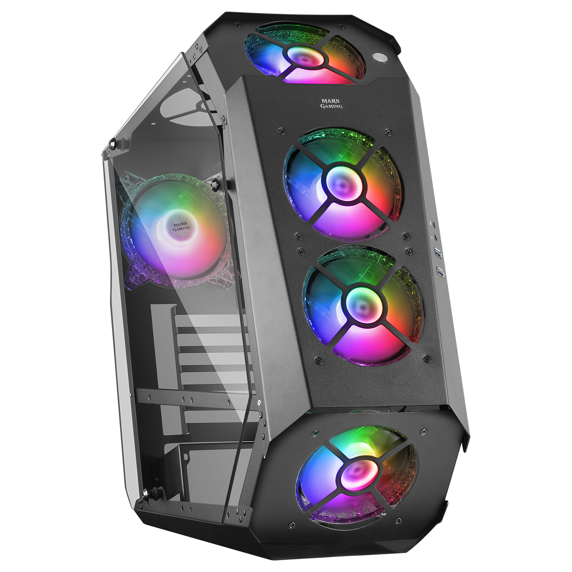 MARSGAMING MC51 PREMIUM ATX CASE,5X 12CM ARGB,REMOTE RF,GLASS,Preto