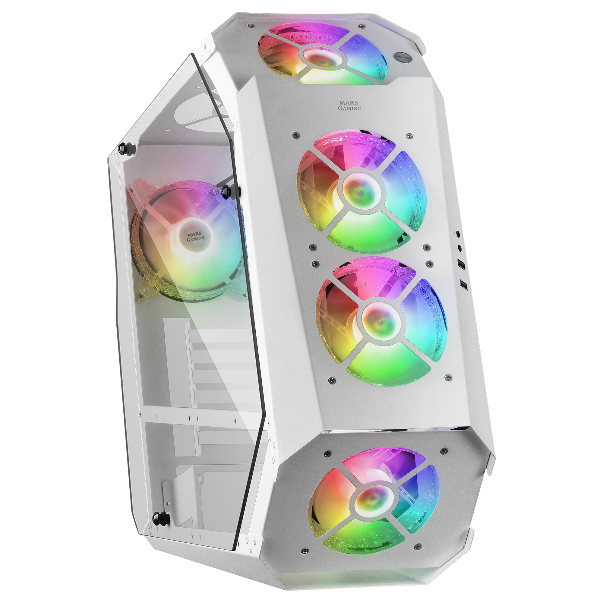 MARSGAMING MC51 PREMIUM ATX CASE,5X 12CM ARGB,REMOTE RF,GLASS,Branco