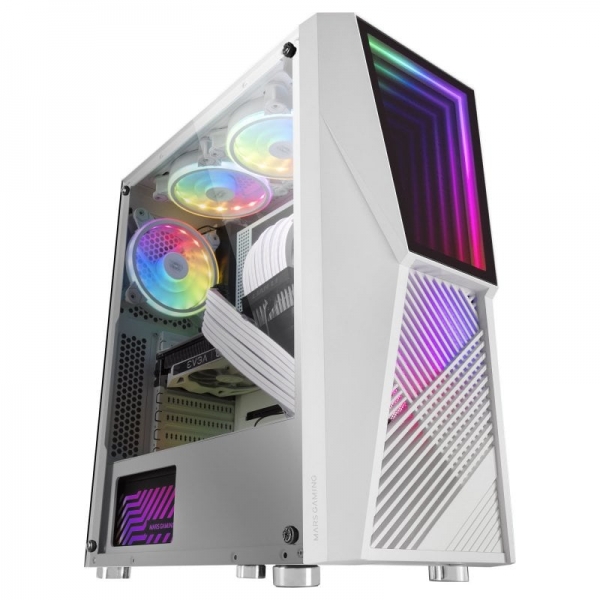 MARS GAMING MC777W ATX CASE,2X 120MM ARGB FAN,T. GLASS,INFINITY MIRROR,Branco