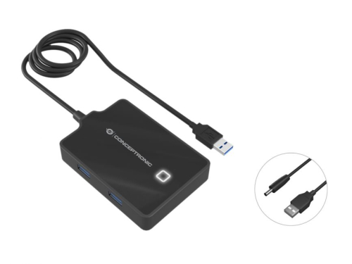 CONCEPTRONIC HUB USB3.0 4 PORT USB3.0 C/ CABO 90CM BLACK+ CABO ALIMENTAÇÃO