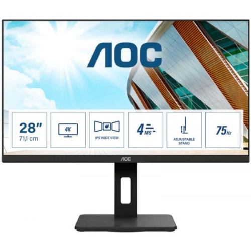 MONITOR AOC IPS 28"UHD 4K HDMI DP USB COLUNAS HAS PIVOT U28P2A