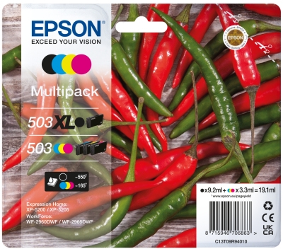 EPSON TINTEIRO PACK 4 CORES PRETO STD 503XL XP5200/05/WF2960/65