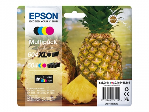 EPSON TINTEIRO 4 CORES PRETO/STD CMY 604XL XP2200/05/3200/05/4200/05/WF2910/30/3