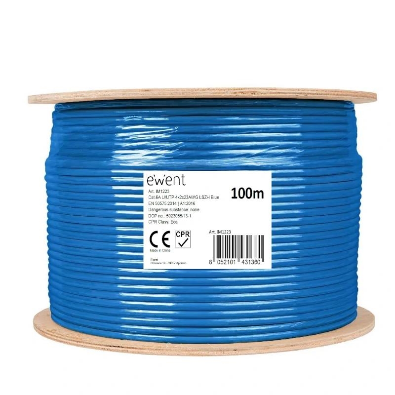 EWENT BOBINE CABO REDE CAT6 U/FTP AWG23/1 LSZH 100MT AZUL
