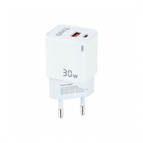 CARREGADOR DUPLO USB-C + USB A TOOQ BRANCO
