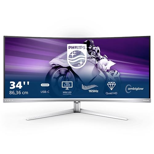 MONITOR VA 34"PHILIPS 34M2C7600MV/00 21:9 CURVO WQHD 2.5MS 165HZ HDMI DP USB-C COLUNAS HAS